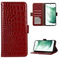 Crocodile Serie Samsung Galaxy S21 FE 5G Läder Plånboksfodral med RFID - Röd