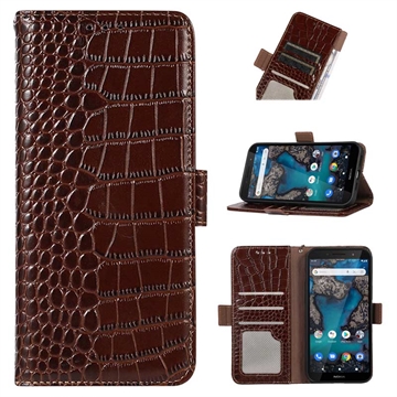 Crocodile Serie Nokia G22 Läder Plånboksfodral med RFID - Brun