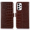 Crocodile Serie Samsung Galaxy A33 5G Läder Plånboksfodral med RFID - Brun