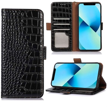 Crocodile Serie Samsung Galaxy Xcover6 Pro Läder Plånboksfodral med RFID - Svart