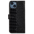 Crocodile Serie iPhone 14 Läder Plånboksfodral med RFID - Svart