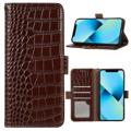 Crocodile Serie iPhone 14 Läder Plånboksfodral med RFID - Brun