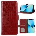 Crocodile Serie iPhone 14 Läder Plånboksfodral med RFID - Röd