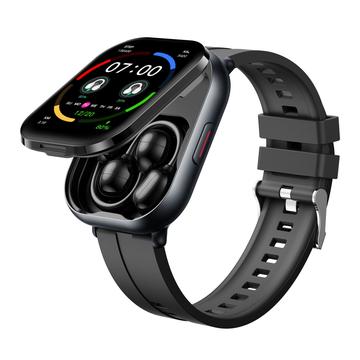 D12 2-i-1 Smartwatch med trådlösa clip-on-hörlurar - silikonarmband