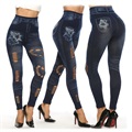 Denim Fashion Slim-Fit Leggings med Hög Midja - XS - Mörkblå