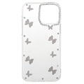Diamantdekorerat iPhone 13 Mini TPU-skal - Fjärilar