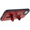 iPhone 14 Skinnbelagt Skal med Korthållare och Kickstand - Röd