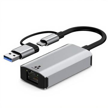 USB-C/USB 3.0 till RJ45 Gigabit Ethernet-adapter med dubbla gränssnitt - kompakt Plug & Play LAN-omvandlare