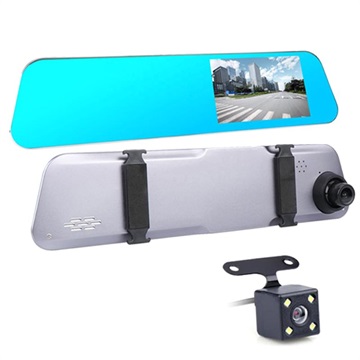 Dual Lens Vidvinkel Full HD Spegel Dashcam & HD Backkamera