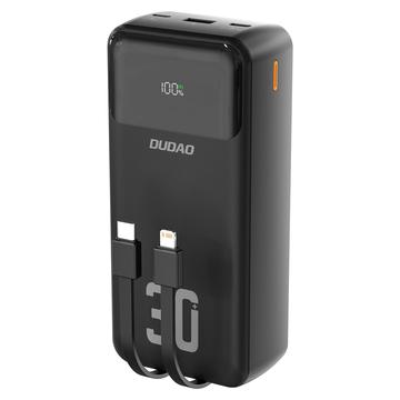 Dudao K15MAX 30000mAh Powerbank - 22.5W PD & QC snabbladdning, inbyggda USB-C- och Lightning-kablar - Svart