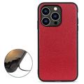 Elegant iPhone 14 Pro Läder Skal - Röd