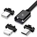 Essager 3-i-1 Magnetisk Kabel - USB-C, Lightning, MicroUSB - 3m - Svart