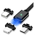 Essager 3-i-1 Magnetisk Kabel - USB-C, Lightning, MicroUSB - 3m - Svart