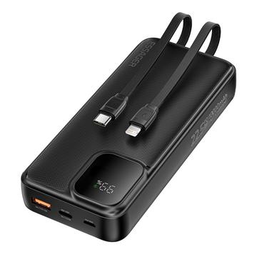 Essager Digital Display 20000mAh Powerbank med Type-C & Lightning-kablar - 22.5W - Svart