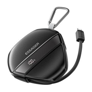 Essager snabbladdande powerbank med 70cm utdragbar kabel och karbinhake - 10000mAh