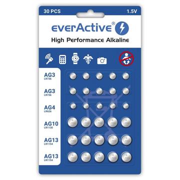 EverActive alkaliska knappcellsbatterier - 30 st.