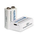 EverActive Professional+ Lithium USB-C uppladdningsbart 9V batteri - 550mAh