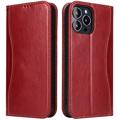 Fierre Shann iPhone 14 Pro Läder Plånboksfodral - Röd