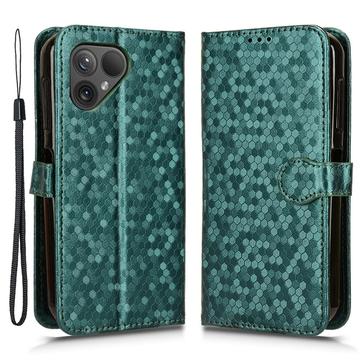Fairphone 5 Fodral med plånbok och rem - Hexagonmönster - Grön