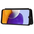 Samsung Galaxy A22 5G, Galaxy F42 5G Flipfodral - Kolfiber - Svart