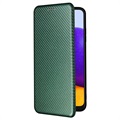 Samsung Galaxy A22 5G, Galaxy F42 5G Flipfodral - Kolfiber - Grön