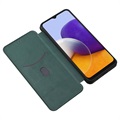 Samsung Galaxy A22 5G, Galaxy F42 5G Flipfodral - Kolfiber - Grön