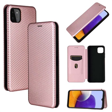 Samsung Galaxy A22 5G, Galaxy F42 5G Flipfodral - Kolfiber - Roséguld