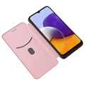 Samsung Galaxy A22 5G, Galaxy F42 5G Flipfodral - Kolfiber - Roséguld