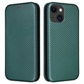 iPhone 15 Flipfodral - Kolfiber - Grön