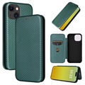 iPhone 15 Plus Flipfodral - Kolfiber - Grön