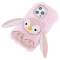 Fluffy Plush iPhone 13 Pro Hybrid Skal - Rosa Pingvin