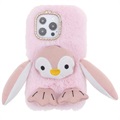 Fluffy Plush iPhone 13 Pro Max Hybrid Skal - Rosa Pingvin