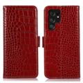 Crocodile Serie Samsung Galaxy S23 Ultra 5G Läder Plånboksfodral med RFID - Röd