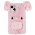 Fluffy Plush iPhone 14 Plus Hybrid Skal - Rosa Gris