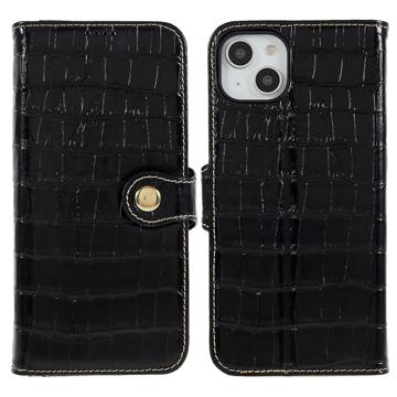  iPhone 14 Plus Läder Plånboksfodral - Crocodile - Svart