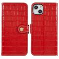  iPhone 14 Plus Läder Plånboksfodral - Crocodile - Röd