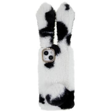 För iPhone 14 Plus Soft Handmade Fluffy Furry Bunny TPU Shell Cute Rabbit Skyddsfodral
