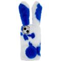 För iPhone 14 Plus Soft Handmade Fluffy Furry Bunny TPU Shell Cute Rabbit Skyddsfodral - Blå