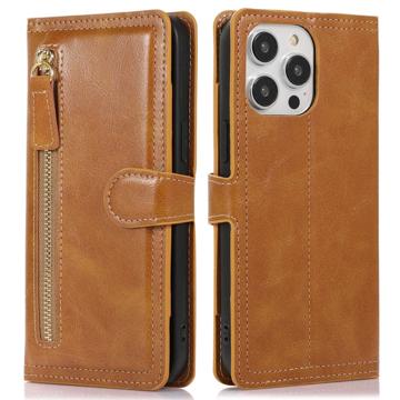 Blixtlåsficka iPhone 14 Pro Plånboksfodral - Ljusbrun