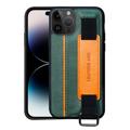 Dubbla Färger iPhone 14 Pro Max Belagt Skal med Handrem och Korthållare - Grön
