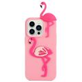 3D Cartoon iPhone 14 Pro TPU-skal - Flamingo