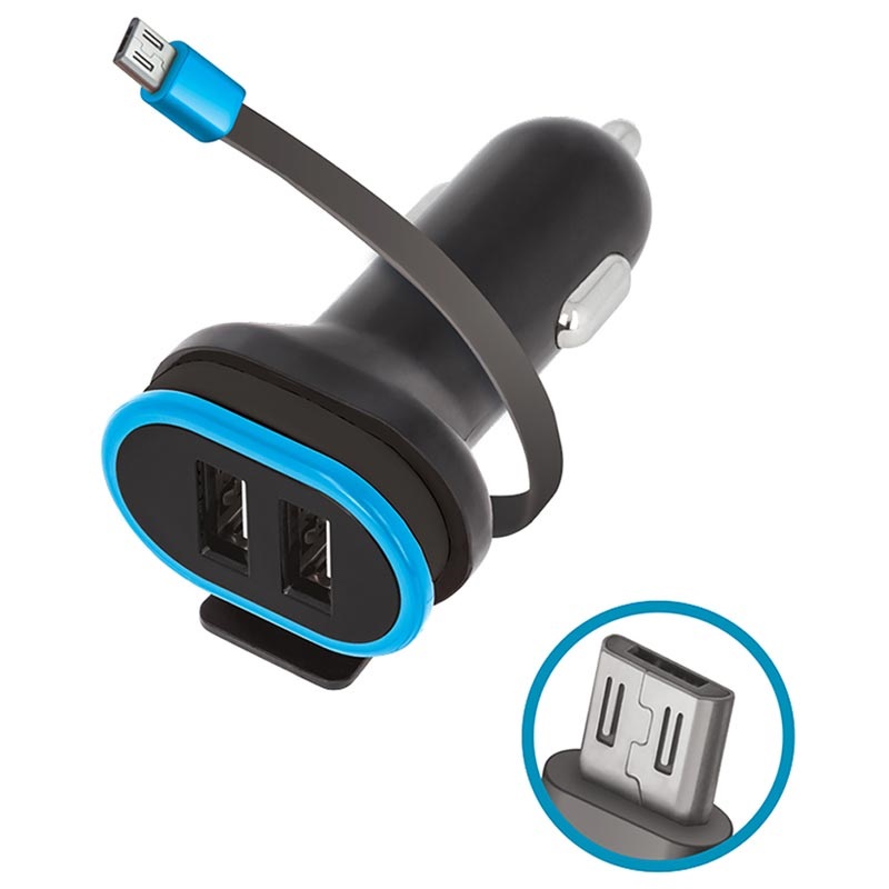 Forever CC 02 MicroUSB Billaddare m. 2 USB portar 3A Svart Blå Forever CC 02 MicroUSB Billaddare m. 2 USB portar 3A Svart Blå