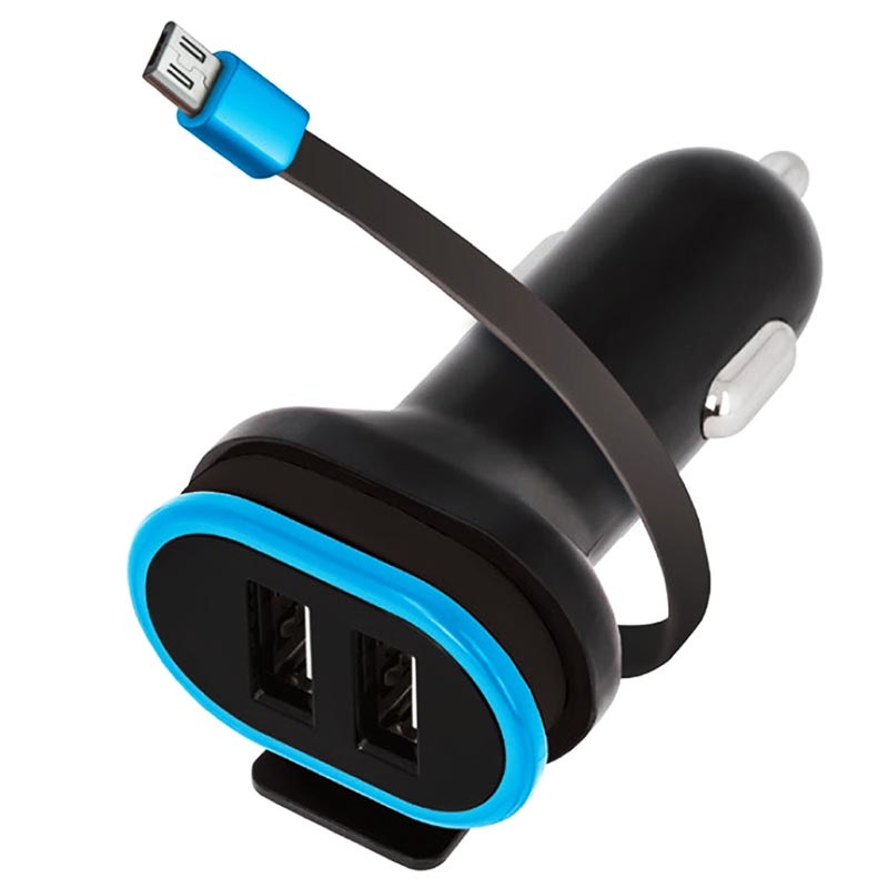 Forever CC 02 MicroUSB Billaddare m. 2 USB portar 3A Svart Blå Forever CC 02 MicroUSB Billaddare m. 2 USB portar 3A Svart Blå