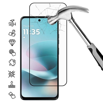 Motorola Moto G67 Power Heltäckande skärmskydd i härdat glas - 9H - Svart kant