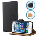 iPhone 5/5s/SE plånboksfodral i läder - svart - förpackning: bulk