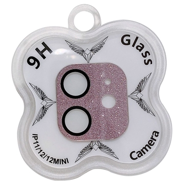 iPhone 12/12 Mini/11 Glitter Kameralinsskydd i Härdat Glas - Rosa