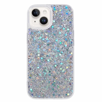 iPhone 15 Plus Glitter Flakes TPU-skal - Silver