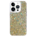 iPhone 15 Pro Glitter Flakes TPU-skal - Guld