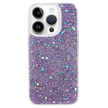 iPhone 15 Pro Max Glitter Flakes TPU-skal - Lila