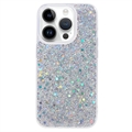 iPhone 15 Pro Glitter Flakes TPU-skal - Silver